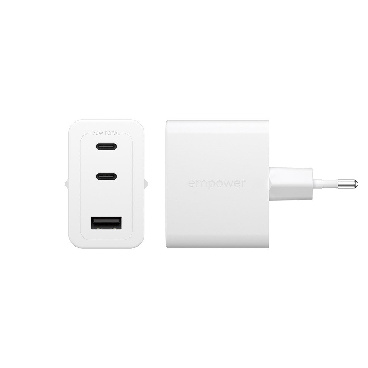 empower by PanzerGlass® Turbo 70W Multiple Oplader inkl. 2 x USB-C + USB-A | EU Stik | Silver White